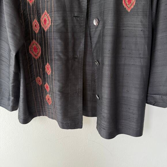 Chico's Design jacket 100% silk embroidered red diamond patterns Size L - Picture 4 of 12